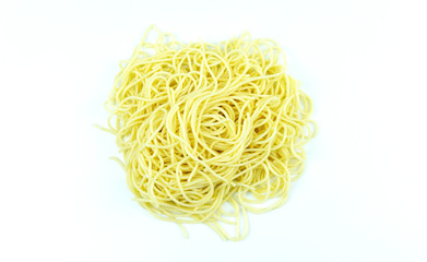 Yellow long spaghetti isolated on white background, Blank for design, food concept.