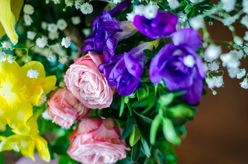 Bouquet of fresh spring flowers close up