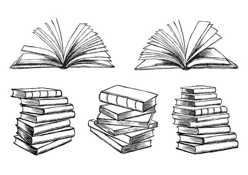 Book Hand Drawn illustration in sketch style.	