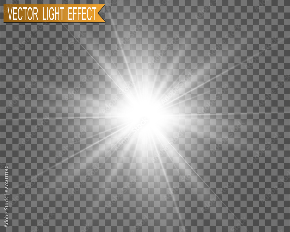 Aufkleber White beautiful light explodes with a transparent explosion. Vector, bright illustration for perfect effect with sparkles. Bright Star. Transparent shine of the gloss gradient, bright flash.