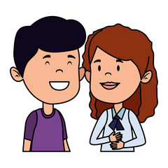 happy little students couple characters