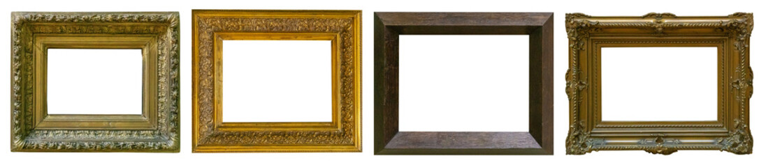 gold antique picture frame isolated on white background