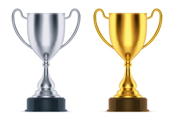 3d golden and realistic silver cup or trophy