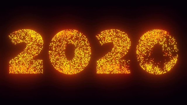 2020 New Year Text On Black Background, 3 Fonts Versions Flying Sparks, Particles Looping 2D Animation