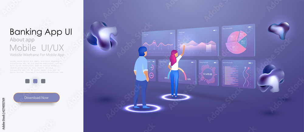 Poster templates of business solution and analysis, graph and analytics data. people interact with the tabl