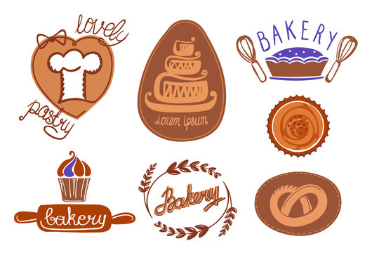 Bakery and pastry hand drawn logos