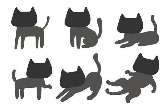 Illustration of silhouette  cat in many positions 