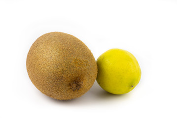 Farm fresh orange and kiwi on white background
