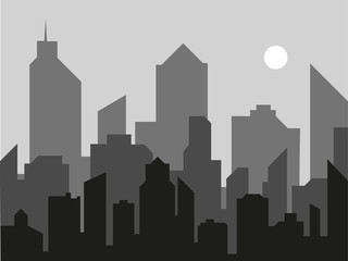 Modern city landscape vector background. City skyline vector illustration. Gorizontal Urban landscape black silhouette