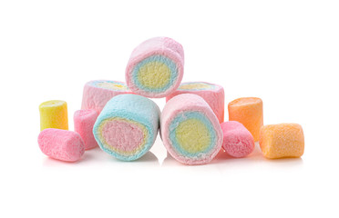 Colorful marshmallows isolated on white background.