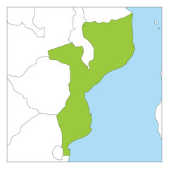Map of Mozambique green highlighted with neighbor countries