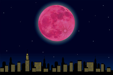 都市の夜景とスーパームーン 満月 のイラスト Super Moon ベクターデータ 背景イラスト Air Wall Mural A Globeds