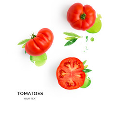 Creative layout made of tomatoes on the watercolor background. Flat lay. Food concept.