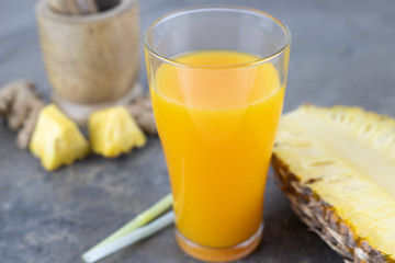 Healthy fresh pineapple juice in a glass.