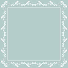 Classic square frame with arabesques and orient elements. Abstract light blue and white ornament with place for text. Vintage pattern