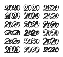 Big Set of Handwritten lettering of 2020. Happy New Year. Chines calligraphy