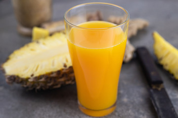 Healthy fresh pineapple juice in a glass.