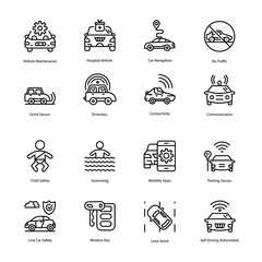 Driving And Car Detector Line Icons