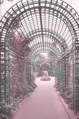 Paris, France - Coulee Verte Rene-Dumont - April 2019: Old green elevated promenade in Paris,...