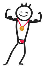 Gold medal winner strong stick man posing