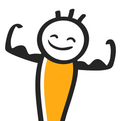 Strong stick man showing off his biceps