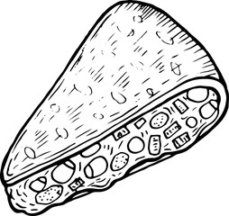 Mexican food quesadilla - coloring page for adults. Ink artwork. Graphic doodle cartoon art. Vector illustration