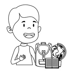 happy student boy with schoolbag and world map