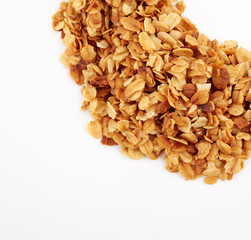 Organic homemade Granola Cereal with oats and almond. Texture oatmeal granola or muesli as background. Food concept. Healthy and wholesome food.