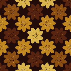 Seamless vector geometric pattern with flowers in autumn rusty yellows, and browns. Surface print design.