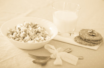 plate with cereal porridge for breakfast