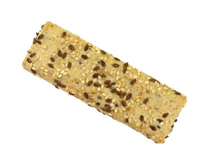 Breadsticks or grissini with sesame and linseed isolated on white background. Salt cracker isolated.