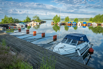 Brevik boat harbor in morning scenery