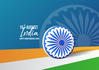 Indian Independence Day greeting card with Ashoka wheel