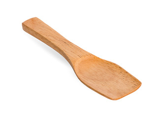 Wooden spoon on white background. Handcrafted cooking