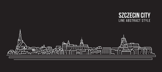 Cityscape Building Line art Vector Illustration design - Szczecin city - obrazy, fototapety, plakaty