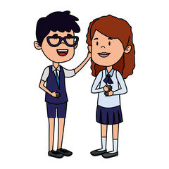 happy little students couple characters