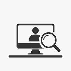 Monitor screen and magnifying glass icon vector logo template. Internet search concept icon