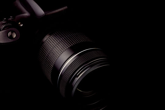 Digital SLR Camera on a Black Background