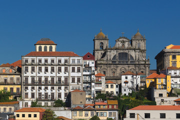 Fototapeta na wymiar City skyline with church bell tower; Porto, Portugal