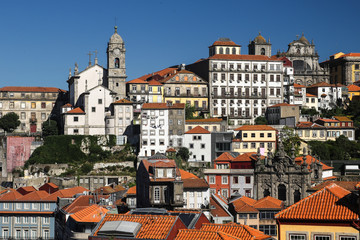 Fototapeta na wymiar Cityscape with church bell tower; Porto, Portugal