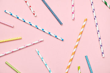 Background of colorful drinking cocktail straws