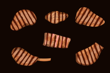 Realistic barbecue meat set.