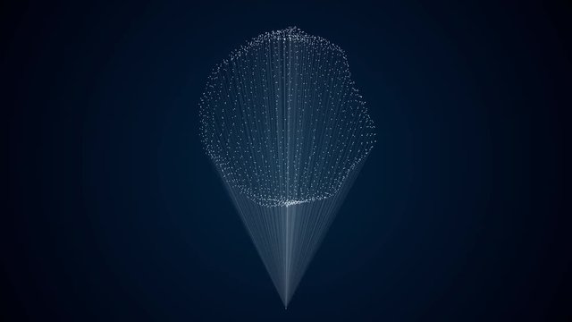 Abstract computer generated geometrical animation, amorphous shape from dots and lines, abstract animation of future shape, 4K animation for web or presentation