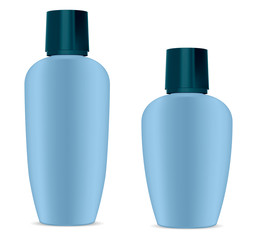 Hygiene Cosmetics Moisturizer Set. Shampoo Bottle Object Design. Toiletries Beauty Products. Facial or Hair Cosmetics Color Concept. Realistic Container Template. Plastic Package for Soap, Gel.