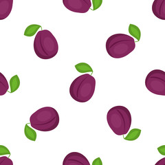 Plum seamless pattern. Organic vegetarian food. Used for design surfaces, fabrics, textiles, packaging paper