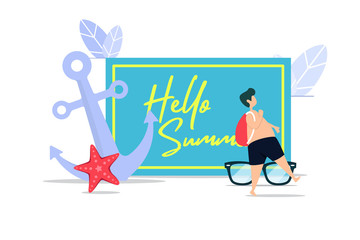summer party flat creative illustration vector of graphic , summer holiday flat illustration vector , vector hello summer flat illustration for banner website landing page