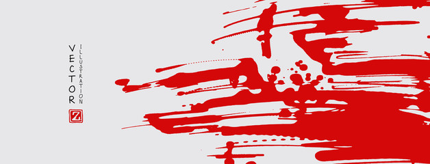 Red ink brush stroke on white background. Japanese style.