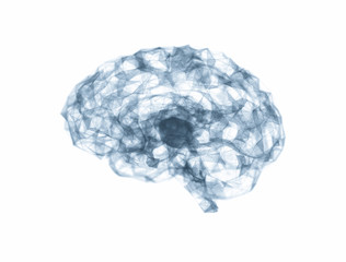 Abstract geometric brain with triangular polygons, network connections. 3D illustration