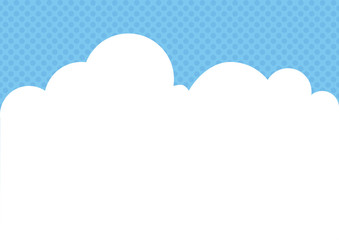 Illustration of white clouds and dotted background.