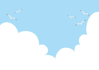 illustration of white clouds, the sky and seagulls flying.